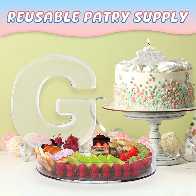 13.8" Extra Large Acrylic Letter Charcuterie Board Box, Reusable Fillable Letter Cake Candy Dish Display Serving Tray for Birthday Anniversary Party Decoration (G)