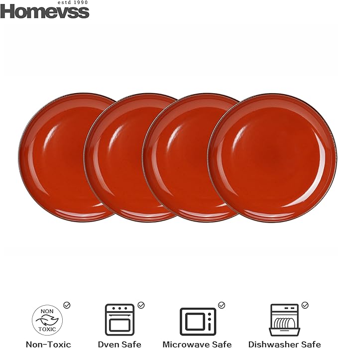 Eur-Nordic Shape Raising Rim 20pc Dinnerware Set, Shiny Glaze Orange with Speckle Effect