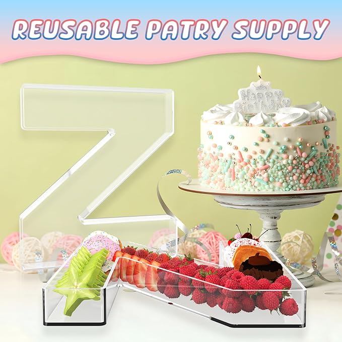 11" Acrylic Letter Charcuterie Box, Reusable Fillable Alphabet Number Shaped Form Tray for Birthday Anniversaries, Party Decorative Serving Plates Display Candy Cake (Z)
