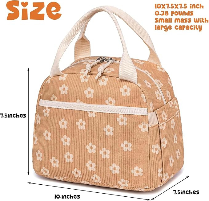 Bluboon Lunch Bag for Women Men Cute Corduroy Lunch Tote Bags Reusable Insulated Lunch Box Large Capacity Reusable Insulated Cooler for Work Picnic or Travel