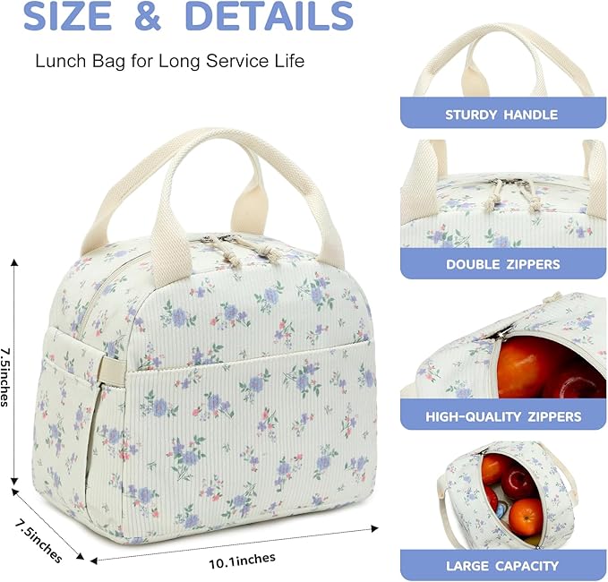 Bluboon Lunch Bag for Women Men Cute Corduroy Lunch Tote Bags Reusable Insulated Lunch Box Large Capacity Reusable Insulated Cooler for Work Picnic or Travel