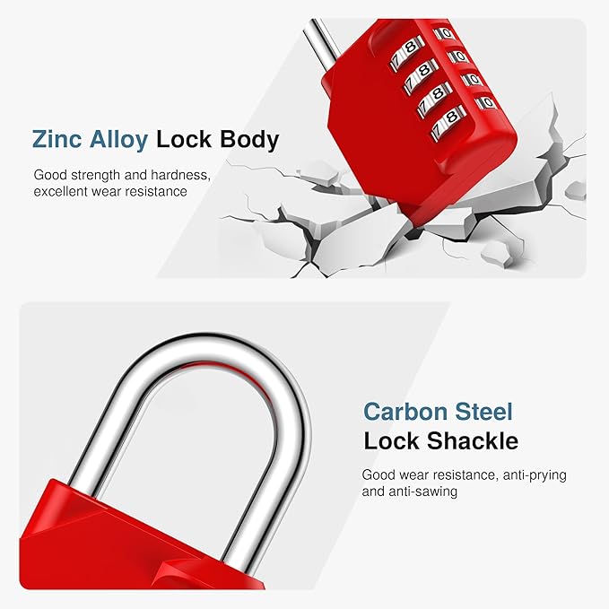 Puroma Combination Lock 4 Digit Waterproof Locker Locks Secure Outdoor Padlock for Gym Lockers, Toolboxes, Gates, Fences, Storage, Sports Locker, Cabinets (Red)