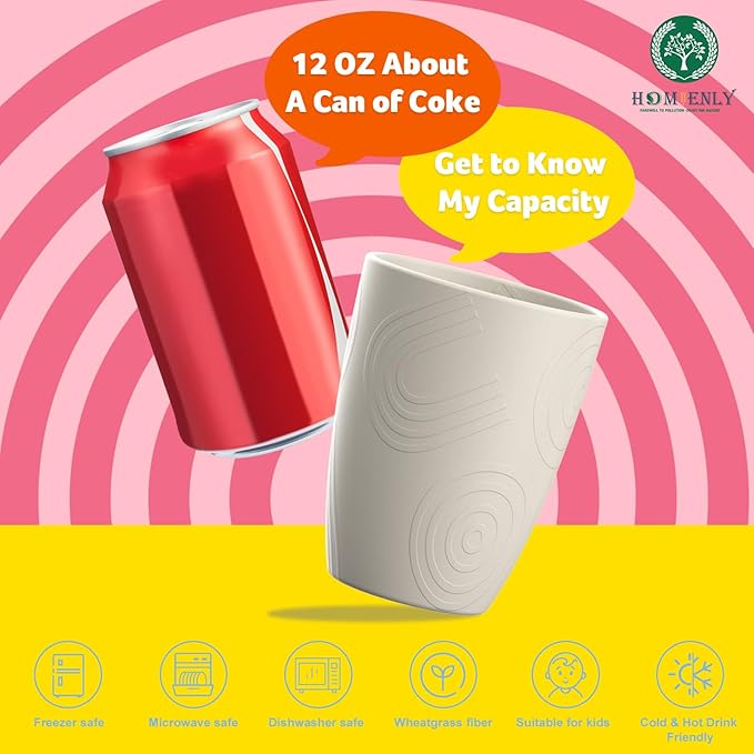 Homienly Wheat Straw Cups 8 PCS Plastic Cups Unbreakable Drinking Cup Reusable Dishwasher Safe Water Glasses with Beige Colors (12 OZ)