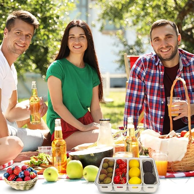 shopwithgreen Salad Bar Containers for Fridge with Lid and Handle, Fruit Storage Containers with 4 Removable Colanders, Berry Box Fresh Produce Saver for Fruit, Veggie, Refrigerator, Kitchen, Picnic
