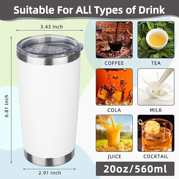 20oz Tumbler with Lid Stainless Steel Insulated Tumblers Travel Coffee Tumbler Bulk Double Wall Vacuum Insulated Water Cup Christmas Gifts for Women Men Her Him Home Office (White, 1pack)