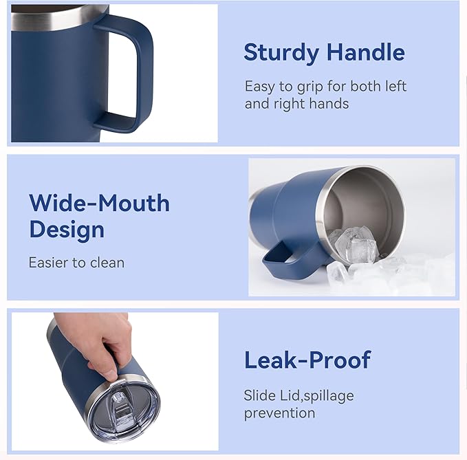 20oz Tumbler Bulk with Lid, Stainless Steel Tumbler Bulk with Handle, Metal Insulated Travel Coffee Mug Set with Handle, Double Wall Vacuum Leak Proof Tumbler Cup, Navy 6 Pack