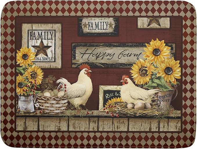 Vintage Rooster Dish Drying Mat 18x24 Inch Farmhouse Chicken Dish Drainer Pad Microfiber Absorbent Fast Dry Kitchen Counter Accessories