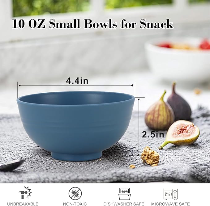 Unbreakable Wheat Straw Bowls for Kids, 10 oz Snack Bowls Set of 6, Small Handy Bowls Set for Snack, Dessert and Appetizer,Multi Color