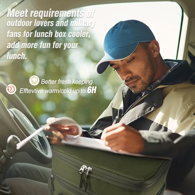 Tactical Lunch Box for Men, Expandable Heavy Duty Double Deck Tactical Lunch Bag with Shoulder Strap, Leakproof & Insulated Lunch Cooler Bag for Adult Work Fishing Picnic Travel,20L Dark Green