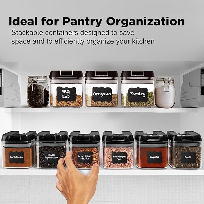Shazo 9 PC Airtight Food Storage Containers - BPA Free Clear Plastic Snack & Spice Containers with Easy Lock Lids - Kitchen and Pantry Organization for Herbs, Coffee, Tea - 0.5L / 2.1 Cups