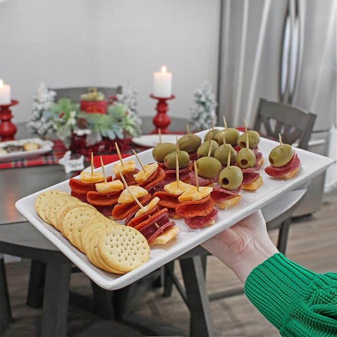 AuldHome Design Reindeer Christmas Tree Platter; Ceramic Embossed White Serving Tray