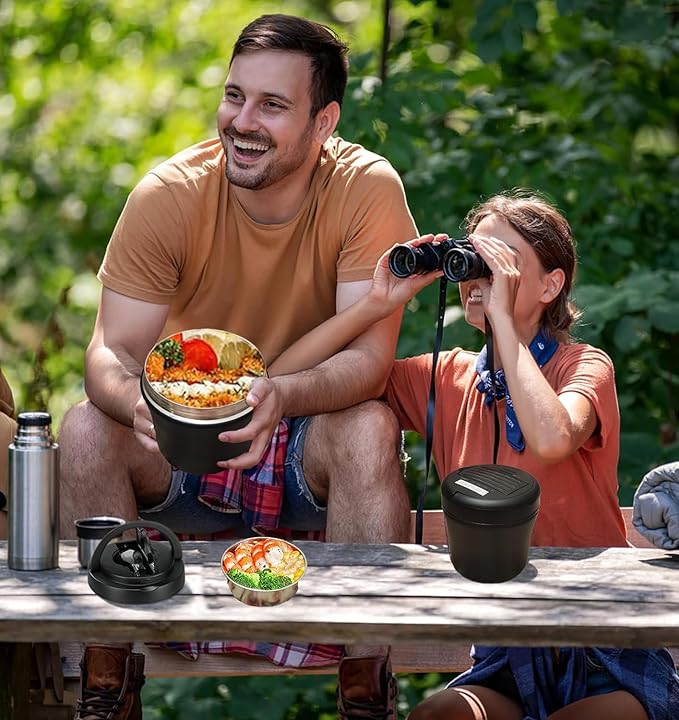 Thermo Food Jar For Hot Food - 40 OZ, Thermo soup containers With lid, Wide Mouth Vacuum Insulated Stainless Steel Leakproof Bento Box With Spoon,Black