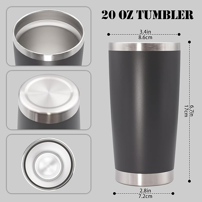 20 oz Tumbler with lid Double Wall Vacuum Insulated Tumblers Stainless Steel Coffee Mug Travel Coffee Tumbler Powder Coated Tumbler Cup Keep Hot&Cold - (Grey 1 Pack)