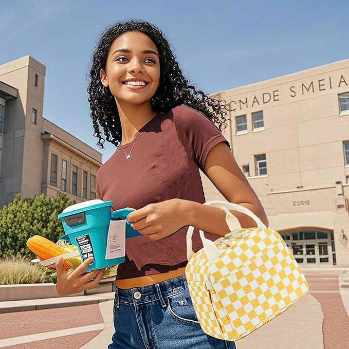 Bluboon Lunch Box for Women men Insulated Cute Corduroy Lunch bag, Reusable Cooler Bag for Work, Picnic, Travel