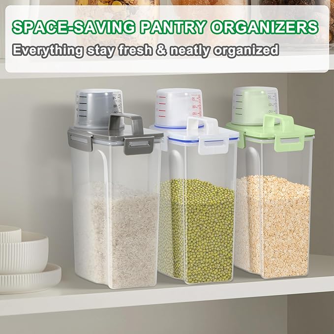 TBMax Rice Container Cereal Storage Container 2 Pack 5 Lbs, Kitchen Pantry Dry Food Storage Holder with Easy-Pouring Spout & Handy Cup, Small Pet Dog Cat Food Dispenser for Daily Feeding -Grey