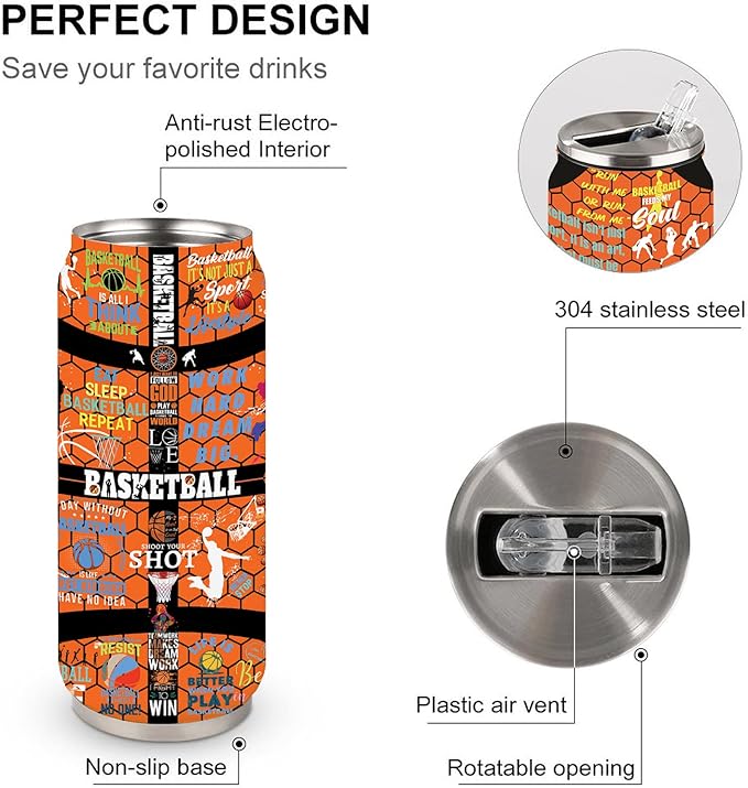 Basketball Tumbler Travel Cup With Lid - Stainless Steel Vacuum Coffee Mug 17 Oz - Basketball Gifts