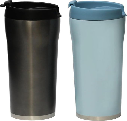 MIRA 2 Pack 12 oz Coffee Travel Mug - Stainless Steel Insulated Tumbler with Leak-Proof Lid - Hot & Cold Cup - Gray Satin & Pearl Blue