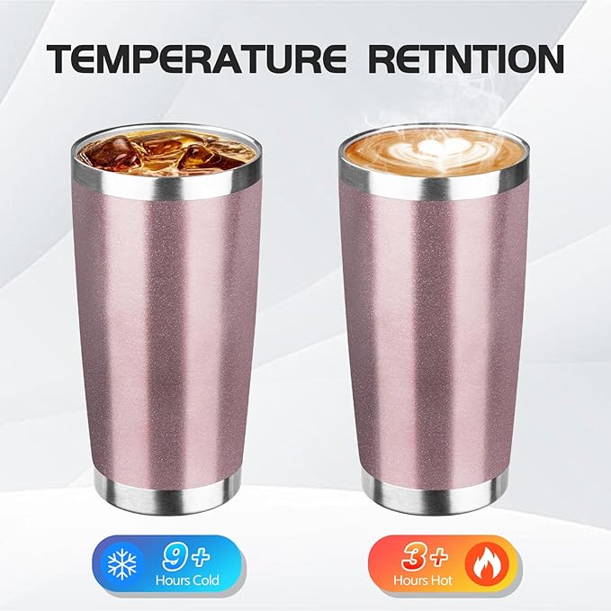 StarSpeed 20oz Tumbler Bulk with Lid, Stainless Steel Insulated Tumblers Double Wall Vacuum Insulated Travel Mug, Powder Coated Coffee Cups for Hot and Cold Drinks(Rose Gold,6)