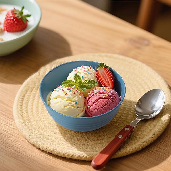 Wrova Handy Wheat Straw Bowls Set of 6,Unbreakable Ice-Cream Bowls Sets for Kids,10oz Small Dessert Bowls for Kitchen,Camping and RV.Vibrant Series