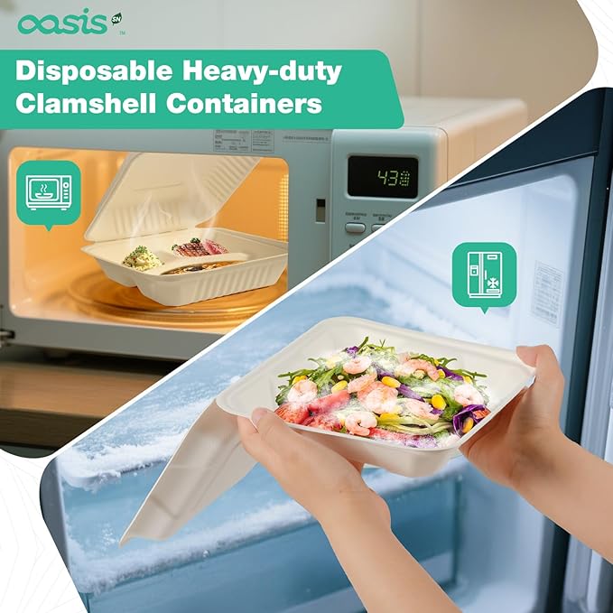 𝟵𝘅𝟲", 𝟲𝟴-𝗣𝗮𝗰𝗸 Clamshell Take Out Food Containers, Compostable Heavy-Duty Disposable Paper Lunch Boxes，Eco-Friendly Biodegradable To Go Containers For Food(White)