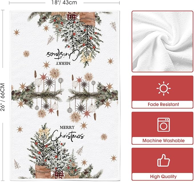 Artoid Mode Red Xmas Tree Merry Christmas Kitchen Towels Dish Towels, 18x26 Inch Holiday Gloves Ball Hello Winter Decoration Hand Towels Set of 4