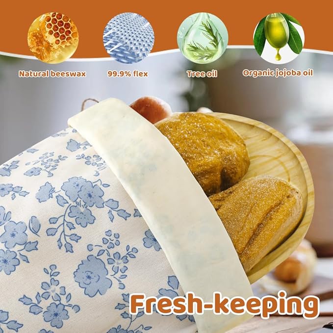 Bread Bags for Homemade bread,2 Pack Sourdough Bread Bags,Beeswax Bread Bags for Bourdough,Reusable Bread Storage