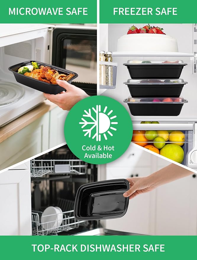 50 Pack Meal Prep Containers 32 oz – Reusable Plastic Food Storage with Lids, Leakproof, BPA-Free, Microwave Freezer Dishwasher Safe, To-Go Takeout Containers