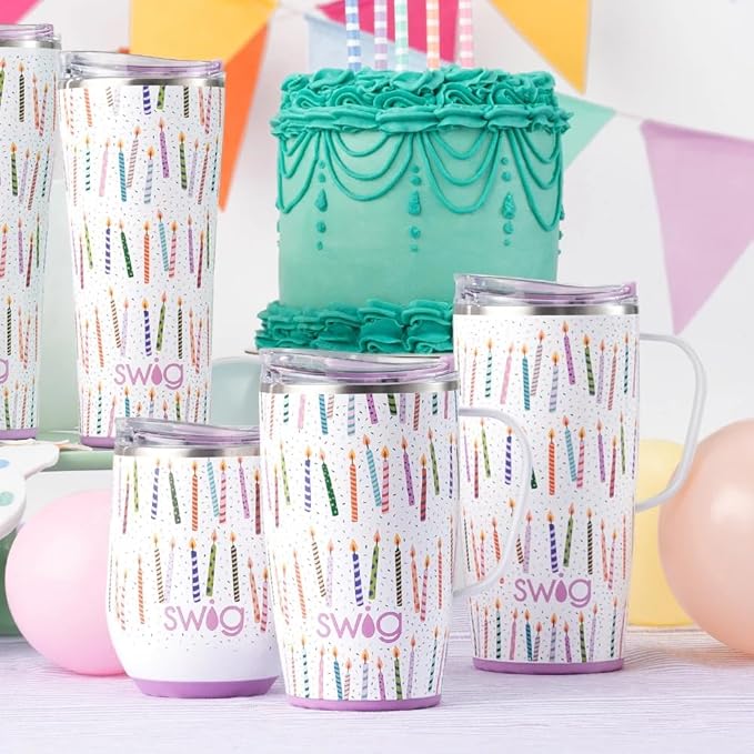 Swig Life 22oz Travel Mug, Insulated Tumbler with Handle and Lid, Cup Holder Friendly, Dishwasher Safe, Stainless Steel, Travel Coffee Cup, Insulated Mug with Lid (Make a Wish)