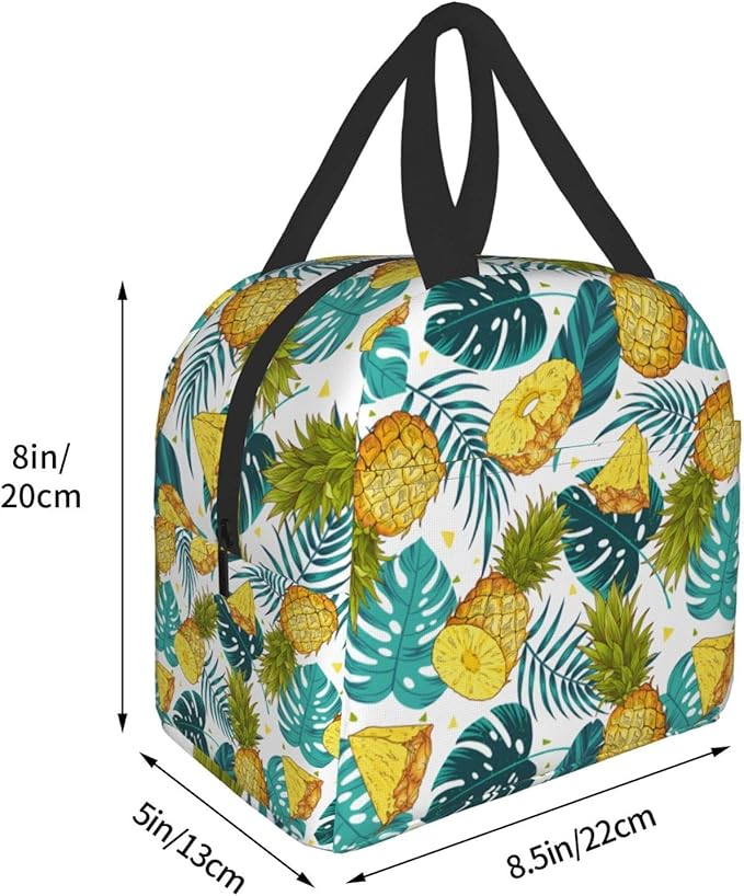 Pineapples Insulated Lunch Bag with Front Pocket,Reusable Cooler Tote with Zipper Use for Men & Women Camping/Hiking/Picnic/Beach/Travel