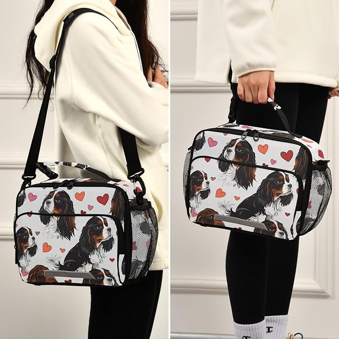 ALAZA Cavalier King Charles Dog Kids Lunch Box Lunchbox Insulated Reusable Meal Container Lunchbag with Shoulder Strap