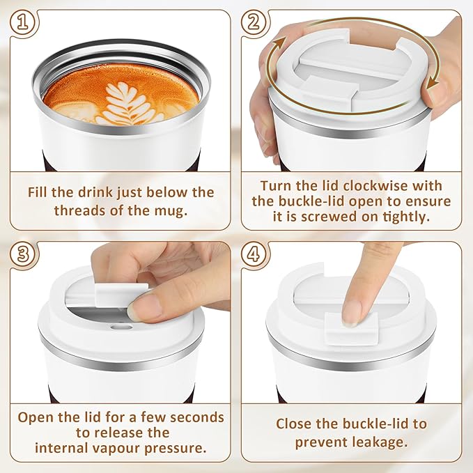 KETIEE Travel Coffee Mug 12oz: Reusable Insulated Coffee Cup with Leakproof Lid, Travel Tumbler, Vacuum Stainless Steel Coffee Mug to Go for Hot/Ice Coffee Tea (White)