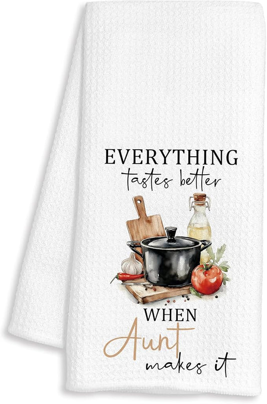 Aunt Gifts Kitchen Towels, Gifts for Aunt from Nephew Niece, Best Auntie Gifts for Mothers Day Birthday Decorative Dish Hand Tea Towels for Kitchen, 16x24 Inch