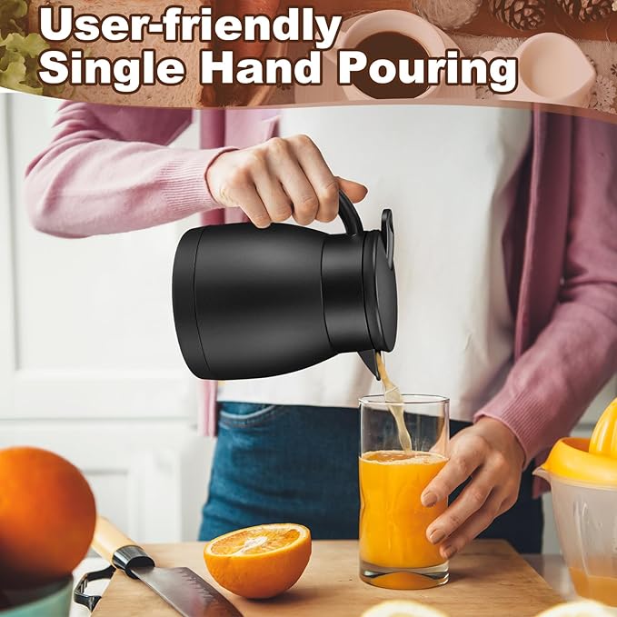 Uiifan 2 Pcs Thermal Coffee Carafe Insulated Stainless Steel Coffee Carafes for Keeping Hot and Cold Double Walled Vacuum Thermal Pot Flask with Brush for Water Milk Tea Home and Office(Black,17oz)