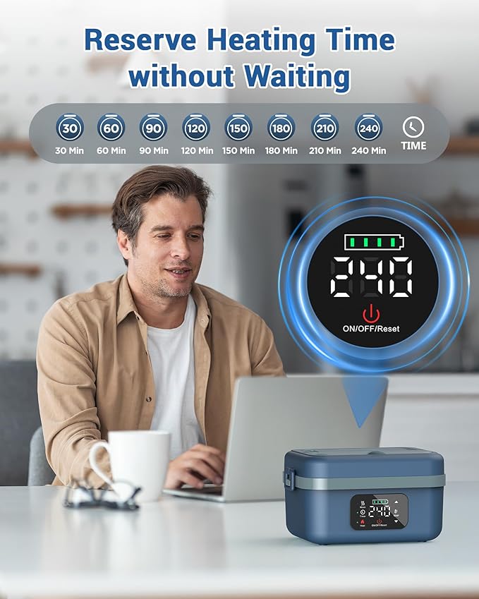 VASG Cordless Electric Lunch Box for Adults, 16000mAh Rechargeable Auto Heated Lunch Box, 1L Portable Self-Heating Food Warmer for Office, Picnic, Car & Outdoor Use