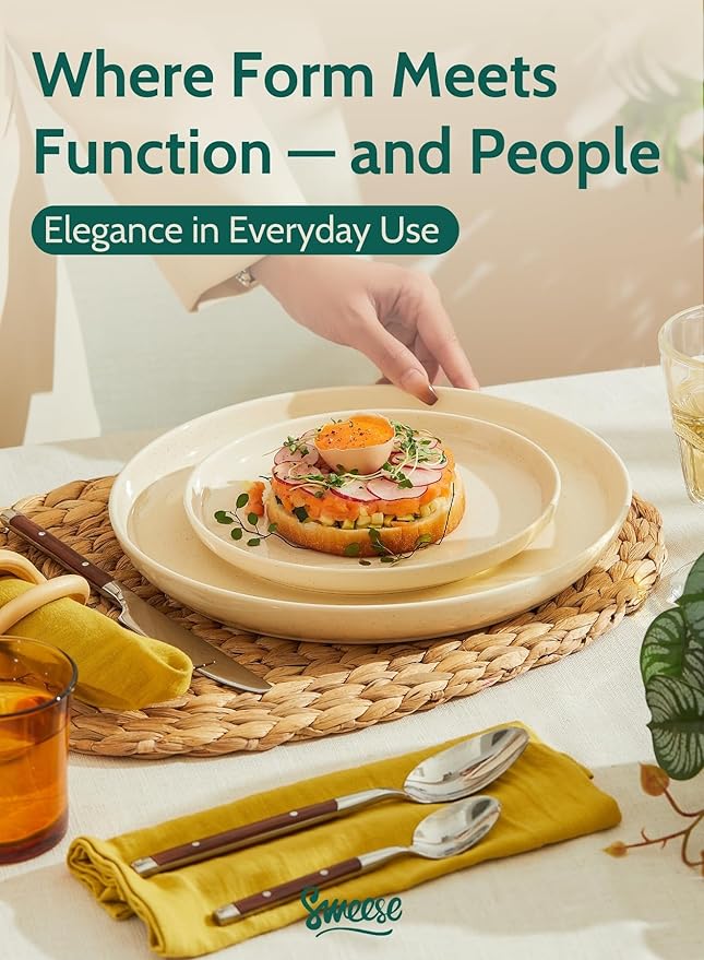 Sweese Porcelain Dessert Plates 7.4 Inch - Set of 6 Beige Salad Plates, Microwave Dishwasher Safe, Elegant for Appetizers