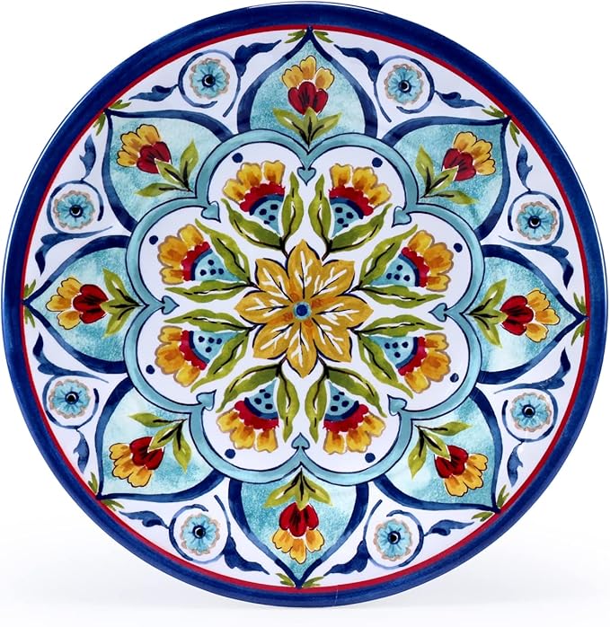 Melamine Dinnerware Sets, 12Pcs Dishes Set for 4, Plates and Bowls Sets Outdoor Dinnerware, Dishwasher Safe BPA free (Retro Style)