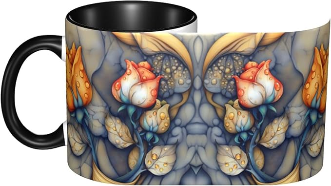 Yrebyou Rose Coffee Mug Funny Tea Cup Ceramic Mugs 11OZ with Handle Gifts for Women Men Home Office Decor