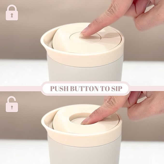 12 oz Push Button Lid Stainless Steel Travel Mug | Double Wall Insulated, Leak-Proof | Keeps Drinks Hot for 6hrs & Cold for 12hrs | Dishwasher Safe | Perfect for Coffee, Tea & More (Rose Quartz Pink)