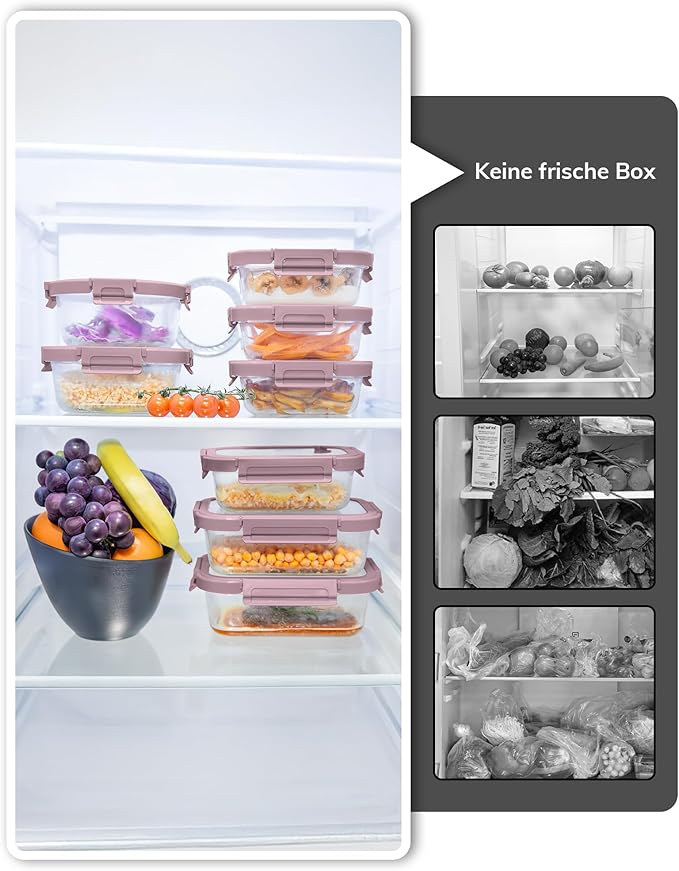 5-Pack Borosilicate Glass Containers with Tempered Lids, 35.2oz/4.4 Cup Airtight Meal Prep Set, Microwave/Freezer Safe (Pink)