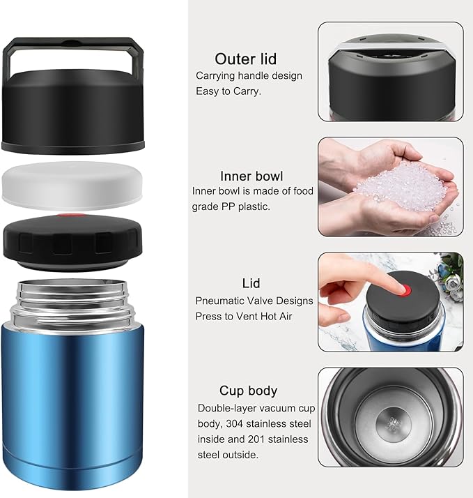 28oz Soup Thermos, Stainless Steel Thermos for Hot Food, Wide Mouth Food Thermos Jar, Insulated Lunch Container Leak Proof Vacuum Thermal Flask (blue)