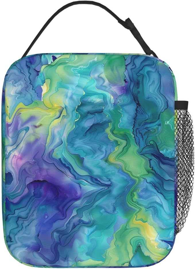 Reusable Tie Dye Lunch Box for Kids Girls Boys Women Adult, Insulated Marble Swirl Lunch Bag,Polyester Cooler Abstract Handbags Case for School Picnic Work Travel Beach or Hiking (Vibrant)