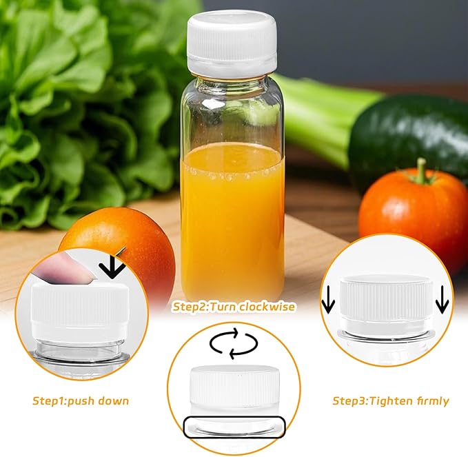 60Pcs 2oz Clear Plastic Bottles for Liquids,Reusable Ginger Shot Bottle with Lids,Small Empty Bottles Beverage Container Leak Proof for Juice,Drinks,Potion,Wellness,DIY,Wedding,Party,Travel(White)