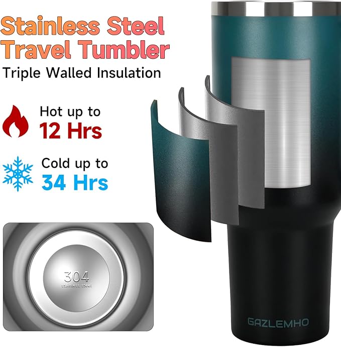 40oz Tumbler with Handle and Straw Spout 2-in-1 Lid, Spill Leak Proof Insulated Travel Cup Traveler Water Mug Keep Cold Hot, Dishwasher Safe Stainless Steel Bottle Gifts for Women Men, Indigo Black