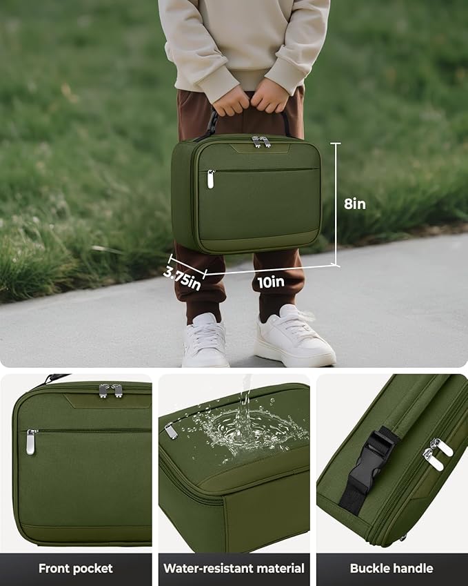 Tuwubi Kids Lunch Bag Insulated Lunch Box for Kids Small Lunch Bag for Boys/Girls Durable Lunchbox for School,Green 10-Can(5L)