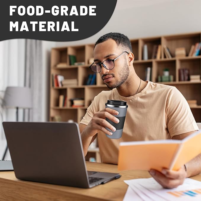 Insulated Coffee Tumblers with Flip Lid 12oz / 17oz, Stainless Steel Travel Coffee Mug Leak Proof, Vacuum Insulated Coffee Mug Reusable Cup, Keeps Cold and Hot for Coffee Tea