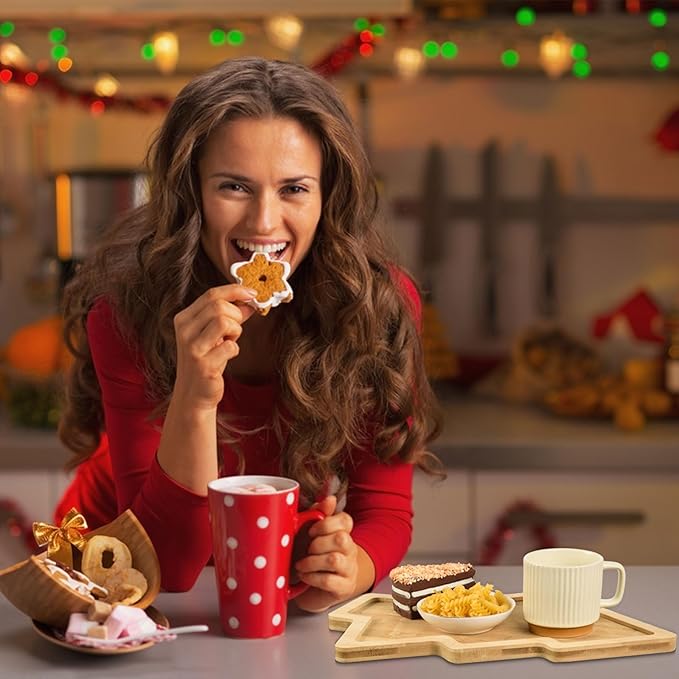 Christmas Wooden Appetizer Tray Christmas Tree Shaped Wooden Serving Platter Sushi Serving Tray Wood Charcuterie Board Tray Snack Dessert Candy Dish Plate for Christmas Home Kitchen,15x11x0.59 Inch