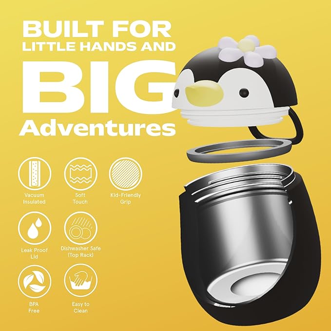 Bestie Foodie Kids Insulated Food Jar – Cute Character Lunch Container for Children, BPA-Free Stainless Steel, Leakproof & Vacuum Sealed, Keeps Food Hot or Cold, Easy to Clean, 16oz