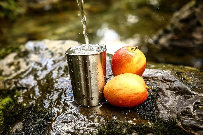 Stainless Steel Cups 10oz Tumbler (4 Pack) - Premium Metal Drinking Glasses | Stackable Durable Cup (10 oz)