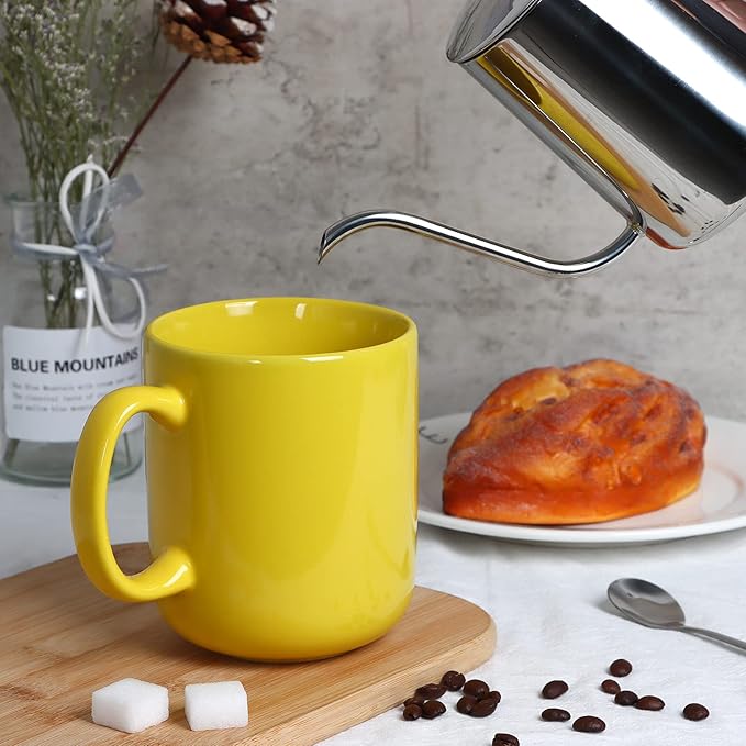 Smilatte 20 OZ Large Coffee Mug, M016 Plain Ceramic Boss Big Tea Cup with Handle for Dad Men, Yellow