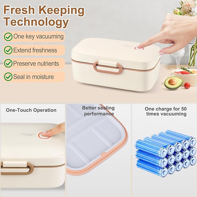 Vacuum Electric Lunch Box - Portable Heated Food Warmer Equipped with Vacuum Preservation for Adult Men and Women,1L Capacity 60W Fresh Keeping for Office Work Gym Home Use